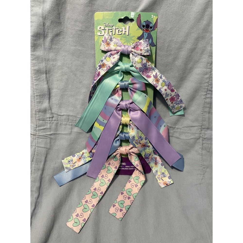 NEW Walt Disney - Set of 7 Colorful Clip Hair Bows - Stitch Angel Hearts Stars